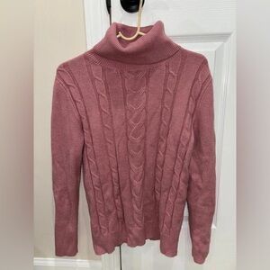 Pink Cable Knit Turtleneck Sweater